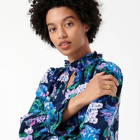 J. Crew | Ruffleneck Top in Floral 365 Crepe - Picture 3 of 4